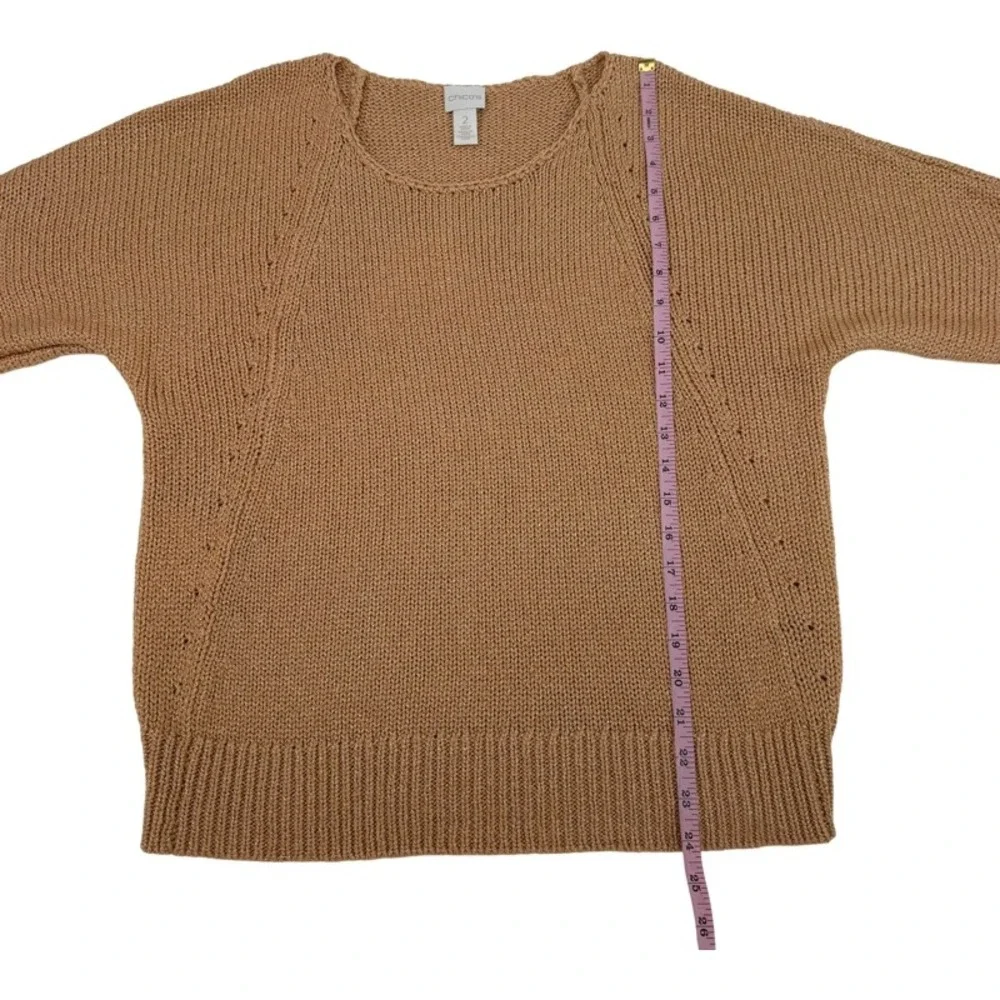 CHICOS Size Large Short Sleeve Sweater Peach Metallic Knit Pointelle Easter Wear